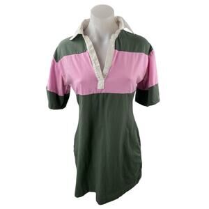 Free Assembly Women's Green Pink Stripe Colorblock Polo Shirt Mini Dress Size XS